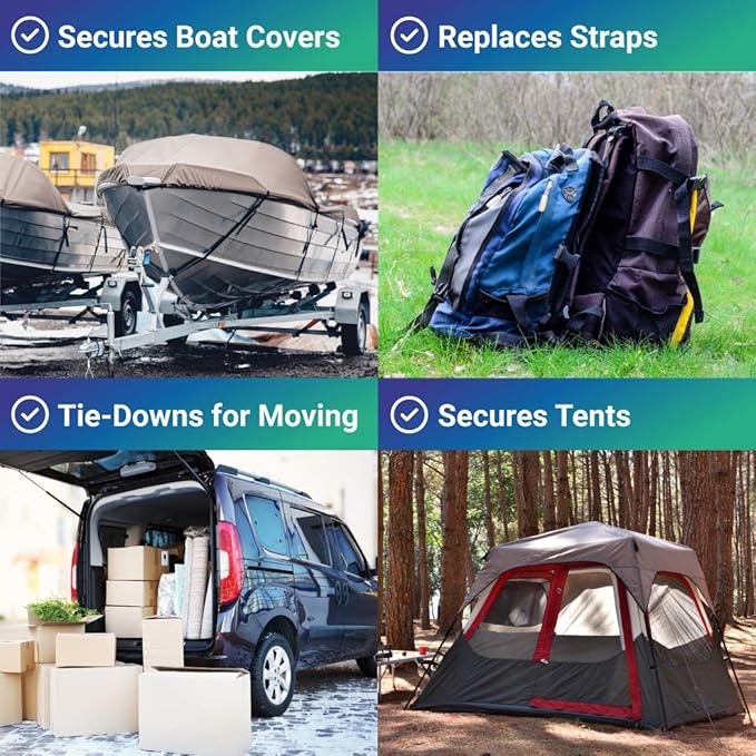 Boat Cover Straps, Adjustable Buckle, 8 Pack, 1" x 96" Nylon Utility Straps with Quick Release Buckles