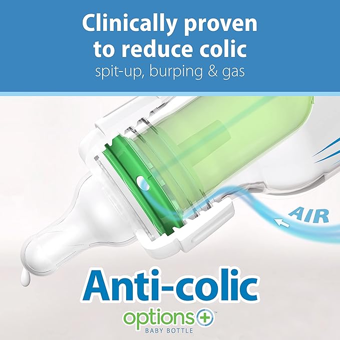 Dr. BrownAos Natural Flow Anti-Colic OptionsN Narrow Baby Bottle 8 oz250 mL, with Level 1 Slow Flow Nipple, 1 Pack, 0m
