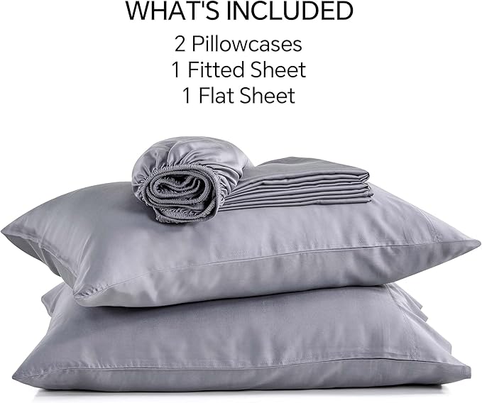 INFIIXSO Full Sheet Set Grey - 100 Rayon Derived from Bamboo, 4 Pieces Cooling Sheets Set, Deep Pocket up to 16", Soft Silky Luxury Bedding Sheets  Pillowcases