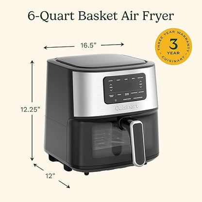 Cuisinart Air Fryer Oven  6-Qt Basket Stainless Steel Air Fryer  Dishwasher-Safe Parts with 5 Presets  Roast, Bake, Broil, Air Fry and Keep Warm  Quick & Easy Meals  AIR-200