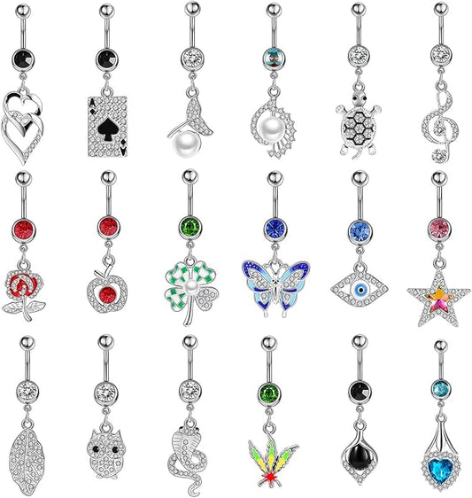 12Pcs-18Pcs Belly Button Ring 14G Dangling Dangle Belly Button Rings Navel Rings Piercing Jewelry for Women