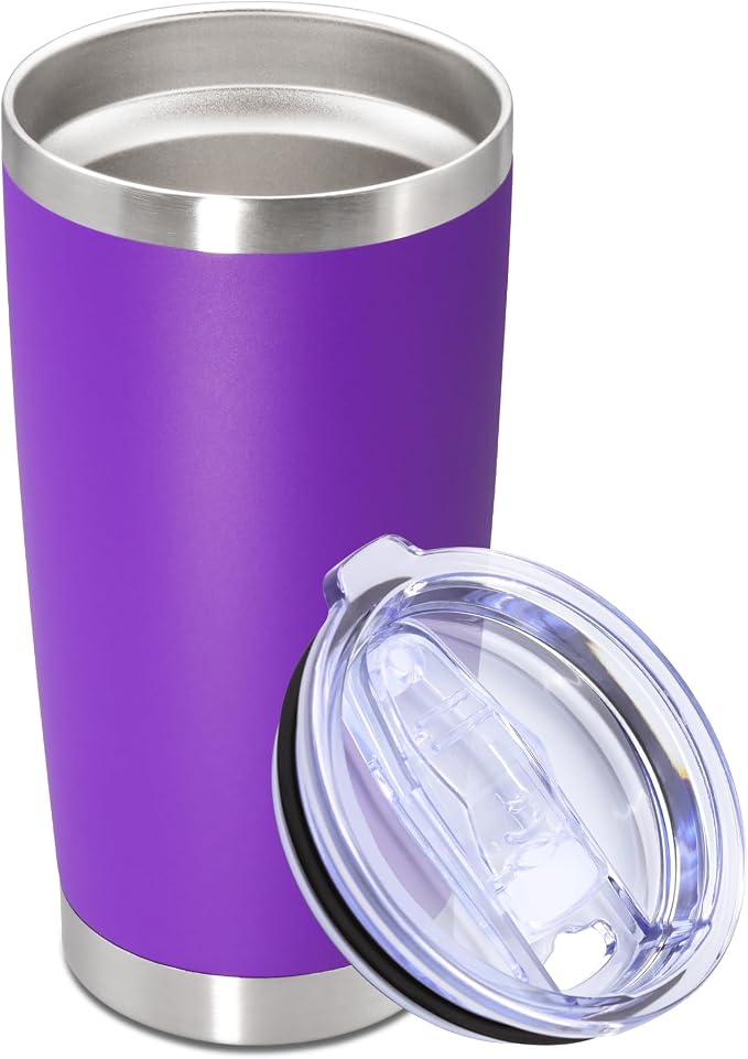 20oz Tumbler Stainless Steel Tumbler Cup with Lid Vacuum Insulated Double Wall Travel Mug, Durable Powder Coated Travel Coffee Tumbler Mug for Hot & Cold Drinks, Purple,1 Pack (Cosmetic Scratches)