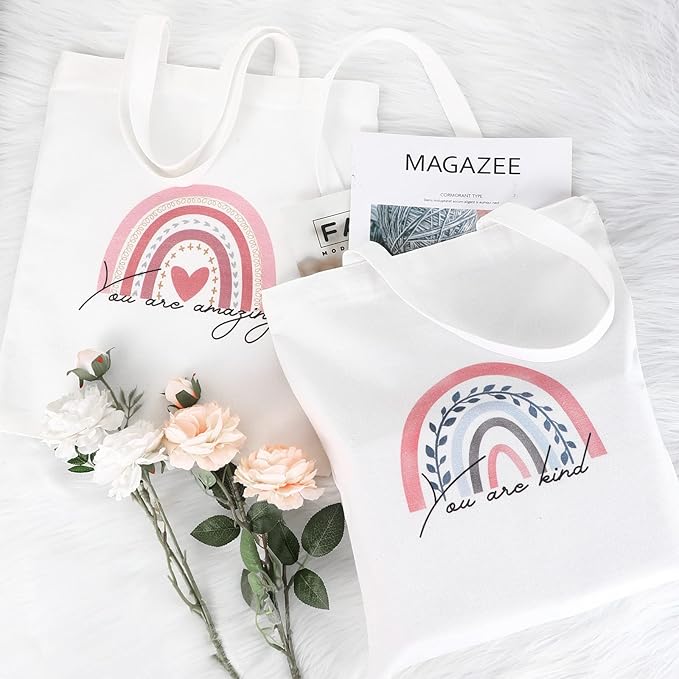 Sanwuta 2 Pcs Aesthetic Canvas Bag Inspirational Tote with Zipper Thank You Gift Bag for Women Teacher Reusable Canvas Bag