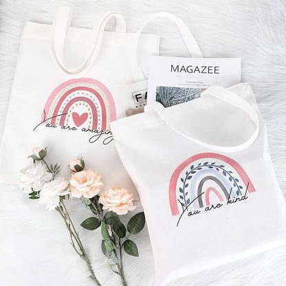 Sanwuta 2 Pcs Aesthetic Canvas Bag Inspirational Tote with Zipper Thank You Gift Bag for Women Teacher Reusable Canvas Bag