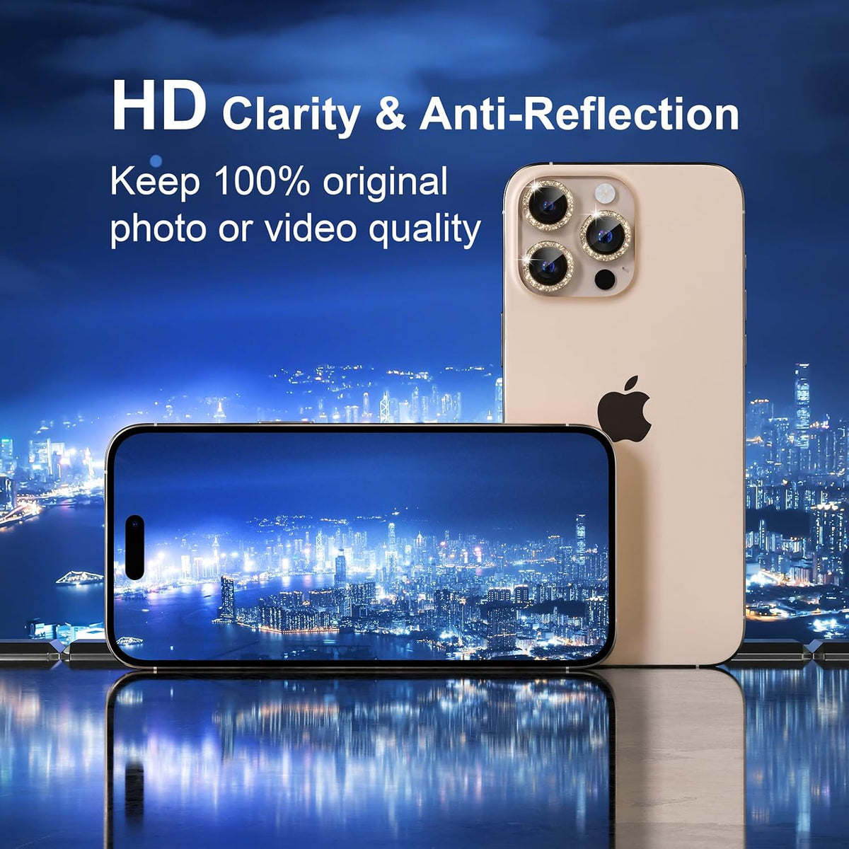Misea Compatible for iPhone 16 Pro/iPhone 16 Pro Max Camera Lens Protector Bling, 9H Tempered Glass Camera Cover Screen Protector Metal Individual Ring Protector Decoration Accessories, Gold Glitter