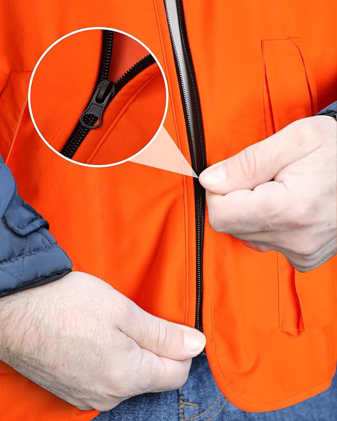 Roicaholy Men's Orange Hunting Vest, Waterproof and Ultra-Quilt Fabric, with Pockets, Zip Up