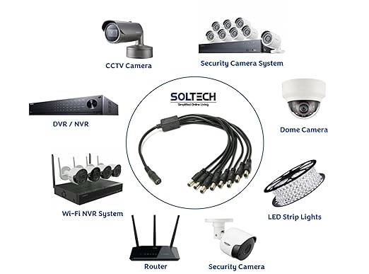 8 Way DC Power Supply Splitter for Security Cameras 1 Female to 8 Male 5.5  2.1mm 8 Channel Y Adaptor for CCTV Surveillance Cameras (1)