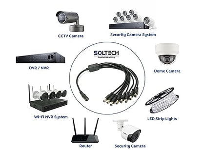 8 Way DC Power Supply Splitter for Security Cameras 1 Female to 8 Male 5.5  2.1mm 8 Channel Y Adaptor for CCTV Surveillance Cameras (1)