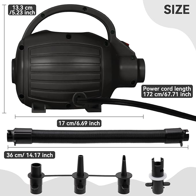 FBSPORT Air Pump for Inflatable Mat, Electric Air Pump 600W with 4 Nozzles, Portable and Fast Inflation AC110-120V, Suitable for Air Mat Float Dock Inflatable Beds
