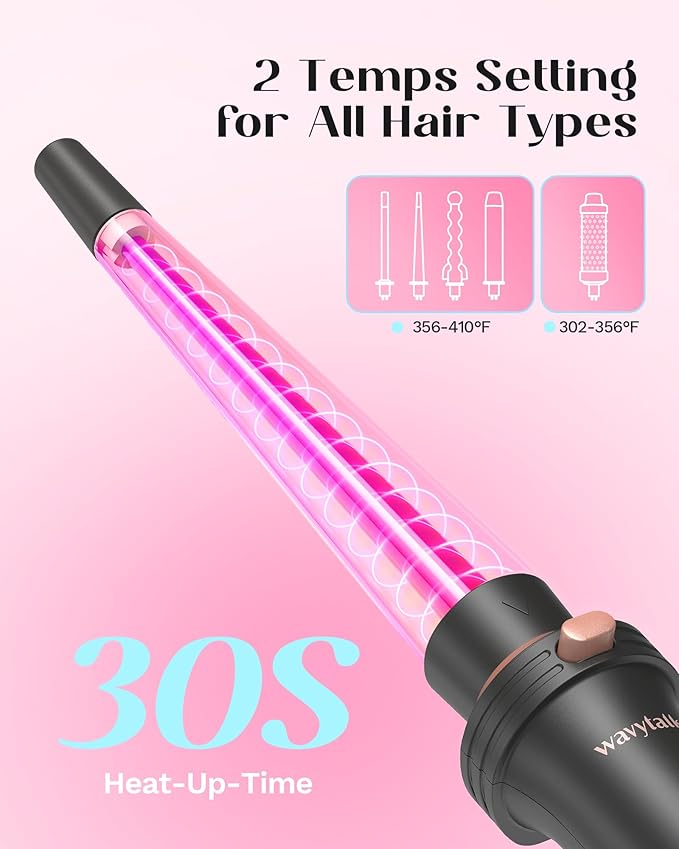 Wavytalk 5 in 1 Curling Wand Set, Multi Curl, Curling Wand Set with Curling Brush and 4 Interchangeable Ceramic Curling Wand(0.5-1.25), Instant Heat Up Wand Curling Iron (Rose Gold)
