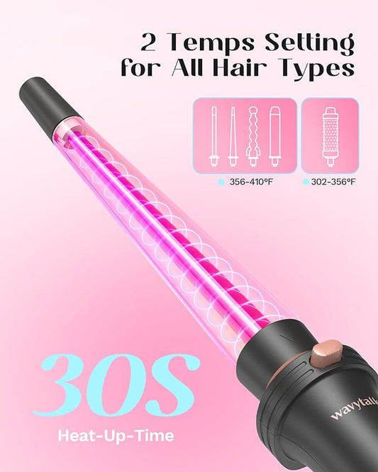 Wavytalk 5 in 1 Curling Wand Set, Multi Curl, Curling Wand Set with Curling Brush and 4 Interchangeable Ceramic Curling Wand(0.5-1.25), Instant Heat Up Wand Curling Iron (Rose Gold)