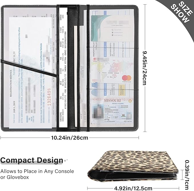Leopard Print Car Registration and Insurance Card Holder, Leather Glove Box Organizer, Multi-color Car Registration Holder for Women Men