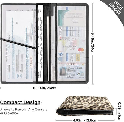 Leopard Print Car Registration and Insurance Card Holder, Leather Glove Box Organizer, Multi-color Car Registration Holder for Women Men