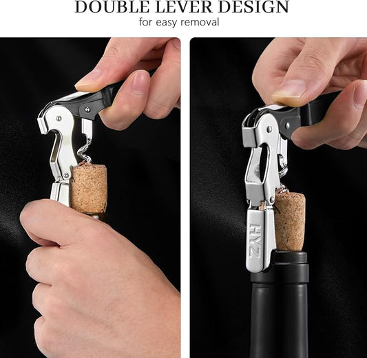 HYZ 4-Pack Wine Opener Waiter Corkscrew, Professional Wine Key for Servers, Bartender with Foil Cutter, Manual Wine Bottle Opener Double Hinged (Black)
