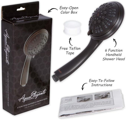 Aqua Elegante 6 Function Luxury Handheld Shower Head - Adjustable Pressure Rainfall Spray With Removable Nozzle, Oil-Rubbed Bronze