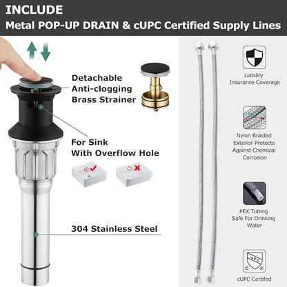 PARLOS Waterfall Spout 2 Handles Bathroom Faucet with Metal Pop-up Drain and Faucet Supply Lines, Oil Rubbed Bronze, Doris 14069
