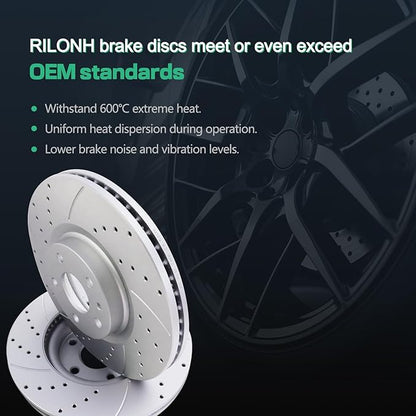 Front Drilled and Slotted Brake Disc Brake Rotors 54196 11.81 inch / 300 mm Fit for FORD FUSION 2013-2020, LINCOLN MKZ 2013-2016 | 2013 2014 2015 2016 2017 2018 2019 2020