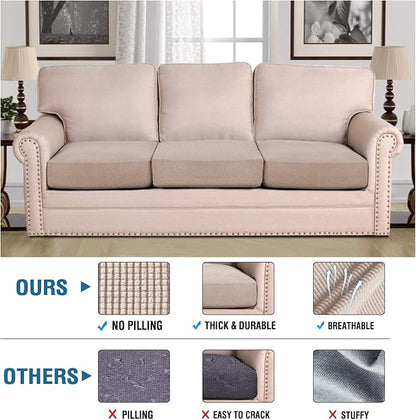 H.VERSAILTEX Super Stretch Couch Cushion Covers Sofa Cushion Slipcovers Jacquard Fabric Individual Seat Couch Slipcover Sets for Pets with Elastic Bottom(2 Pack Cushion Sofa Covers, Sand)