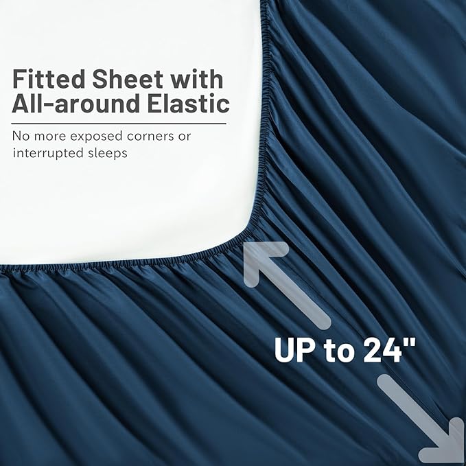 MEISHANG Extra Deep Pocket Cotton Sheets Queen Size, Fits 18"-24" in Deep Mattress, 100 Egyptian Cotton 800 Thread Count, Hotel Style Percale Sheet - Navy