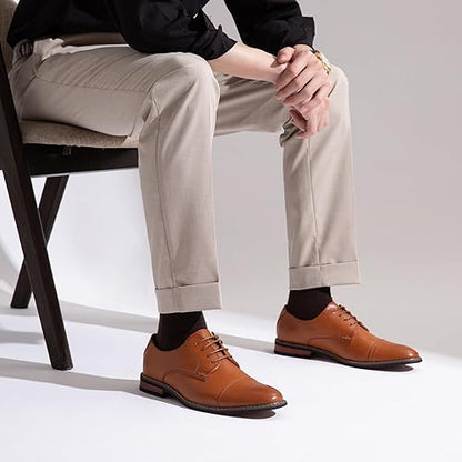 Jousen Men's Dress Cap Toe Shoes Wingtip Brogue Oxford Formal Shoes for Men Business Derby Shoes