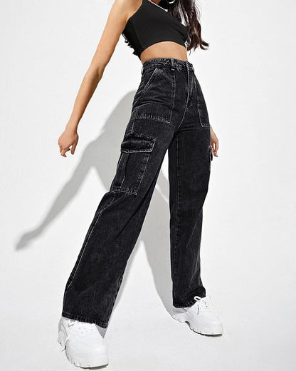 Women's Cargo Pants High Waisted Baggy Cargo Jeans Straight Leg Y2K Streetwear Trousers 6 Pockets for Women Teen Girl.