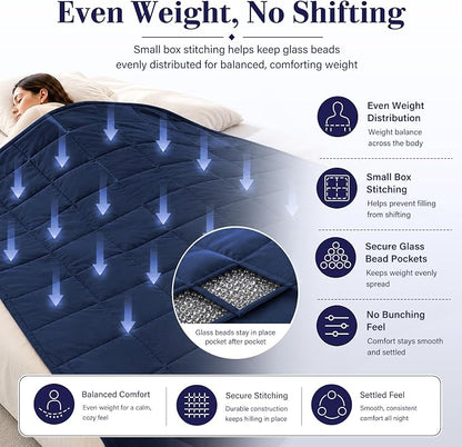 L'AGRATY Weighted Blanket for Adults 20 lbs, 48"x72", Navy Twin Full Size Heavy Throw Blanket, Cooling, Breathable, Microfiber with Glass Beads, Big, Washable, All-Season