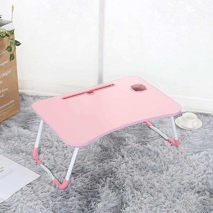 Lap Desk, Laptop Bed Table 60 x 40 x 28cm Bed Desk Stand with Foldable Legs & Cup Slot Notebook Stand Computer Laptop Tray for Sofa Bed (Color : Pink)