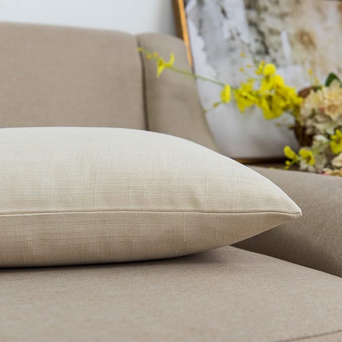 Jeanerlor Faux Lined Linen Decorative Throw Pillow Case 24x24 inch Cushion Sham for Teens/Adults Square (60 x 60 cm), Light Linen