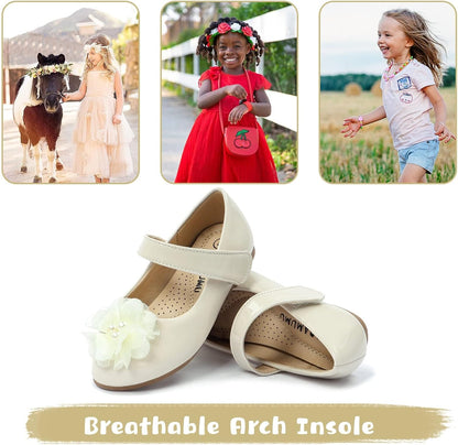 Beige, ADAMUMU Toddler Dress Shoes Flower Girl Shoes for Weeding Cute Toddler Mary Jane Shoes Lace Flore Ballet Flat for Walking, Jumping .