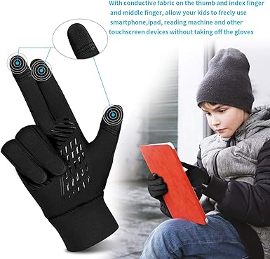 Kids Winter Gloves Back Water Repellent Touchscreen Warm Fleece Anti-slip for Boys Girls Teen 3-15 Years