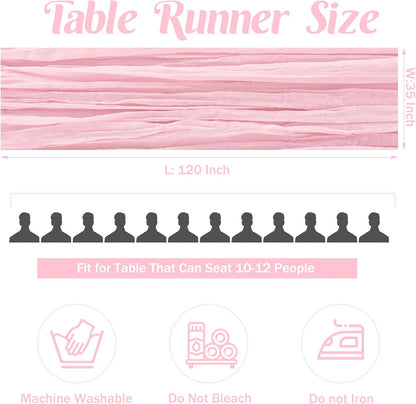 2 Pieces Pink Cheesecloth Table Runner Boho Gauze Fabric Table Runner Rustic Sheer Runner for Wedding Birthday Baby Shower Party Boho Table Decoration?Pink?