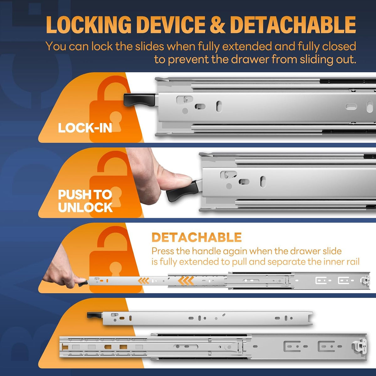 1 Pair Heavy Duty Locking Drawer Slides with Lock 12 14 16 18 20 22 24 26 28 30 32 34 36 38 40 Inch 150 lb Load Capacity Side Mount Full Extension Ball Bearing Rail Runner?with Lock,14 inch?
