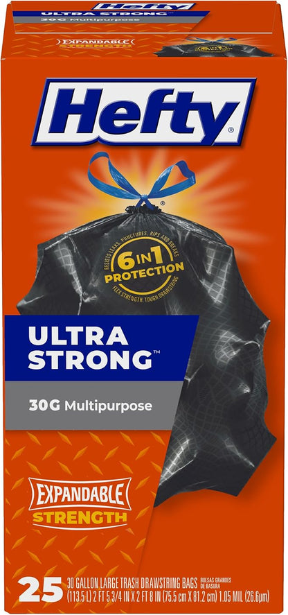 Hefty Ultra Strong Multipurpose Large Trash Bags, Black, Unscented, 30 Gallon, 25 CountHefty Ultra Strong Multipurpose Large Trash Bags, Black, Unscented, 30 Gallon, 25 Count