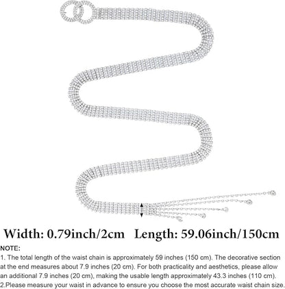 Heliltd Rhinestone Chain Belt with Adjustable Crystal Waistband for Dress  Jeans