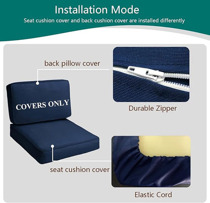 Patio Cushion Covers Replacement Outdoor Seat Cushions Cover for Patio Furniture, Deep Seat Bottom and Back Cushion Cover Set for Chair, Sofa and Couch, 2Packs, 26.5x26.5x426.5x13x4, Blue