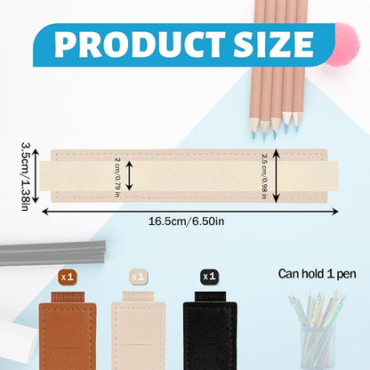 3 PCS Elastic Band Pen Holder for Notebook, PU Leather Pencil Holder Loop, Adjustable Pens Sleeve Pouch for Journal, Office Books School (Black, Beige, Brown)
