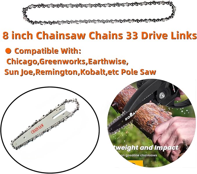 8 Inch Chainsaw Chain 38" LP Pitch .050" Gauge 33 Drive Links, 8 Inch Replacement Pole Saw Chains Compatible for Sun Joe SWJ800E SWJ806E, Chicago, Portland 62896, Greenworks, Oregon S33