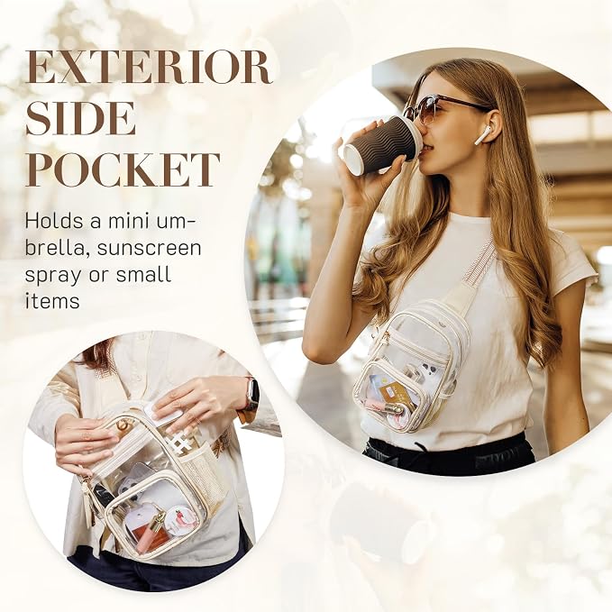 This clear crossbody bag is perfect for concerts, stadiums, and other events. It's lightweight, compact, and meets most clear bag policies.