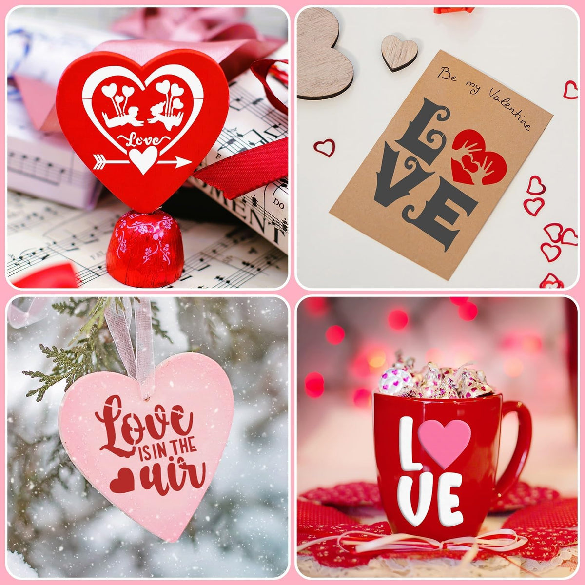 56 Pieces Valentine Stencils for Painting on Wood, Reusable Heart Love Valentines Stencil Templates for Happy Valentine Ornaments Envelopes DIY Crafts Supplies