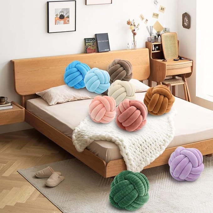 Knot Pillow Ball Shaped Decorative Throw Pillows,Teal 20cm Cute Couch Cushion Knotted Plush Pillow Suitable for Living Room Bed Decoration Handmade Braided Throw Pillows
