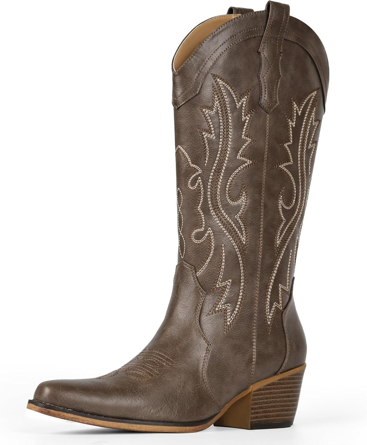 IUV Cowboy Boots For Women Western Cowgirl Boots Mid Calf Snip Toe | Chunky Heel Ideal for low insteps