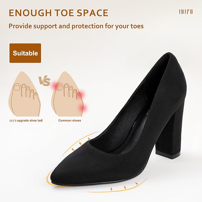IDIFU Women's IN4 Chunky-HI Block High Heels Closed Pointed Toe Pumps Dress Office Shoes for Women
