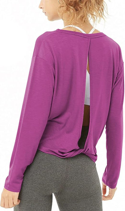 Bestisun Long Sleeve Workout Shirts Yoga Dance Tops Open Back Athletic Clothes for Women