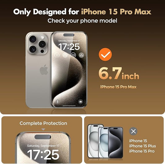 UNBREAKcable Privacy Screen Protector for iPhone 15 Pro Max, Shatterproof Tempered Glass [True 28¡Anti Spy] [9H Hardness] [Easy Installation Frame] Private Protector for iPhone 15 Pro Max 6.7"-2 Pack