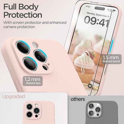 for iPhone 16 Pro Case, Liquid Silicone Case with Camera Protection Soft Gel Rubber Cover with Microfiber Lining Shockproof Protective Phone Case for iPhone 16 Pro 6.3", Chalk Pink