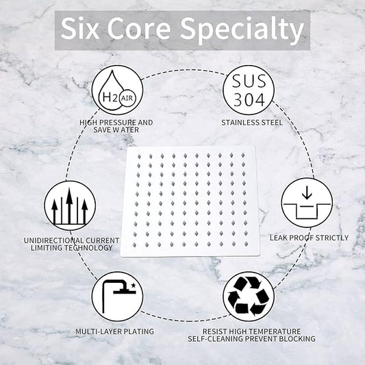 GGStudy Square 8 Inch Square Stainless Steel Shower Head - Rain Style Shower Head Chrome