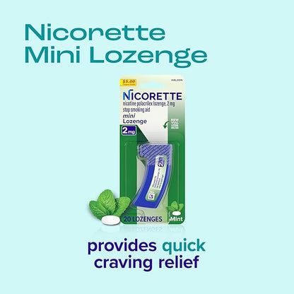 Nicorette 2 mg Mini Nicotine Lozenges to Help Quit Smoking - Mint Flavor Stop Smoking Aid, 20 Count
