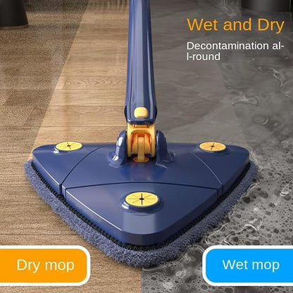 Cleangly 360 Triangular Spin Mop, 360 Rotatable Adjustable Cleaning Mop with 2 Mops (Blue)