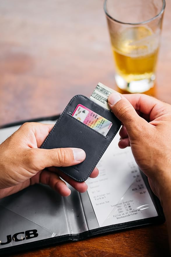 Distil Union Wally Sleeve - Slim minimalist wallet made of premium leather and credit card holder with RFID protection MagLock security, access with tab, Black -, Sleeve