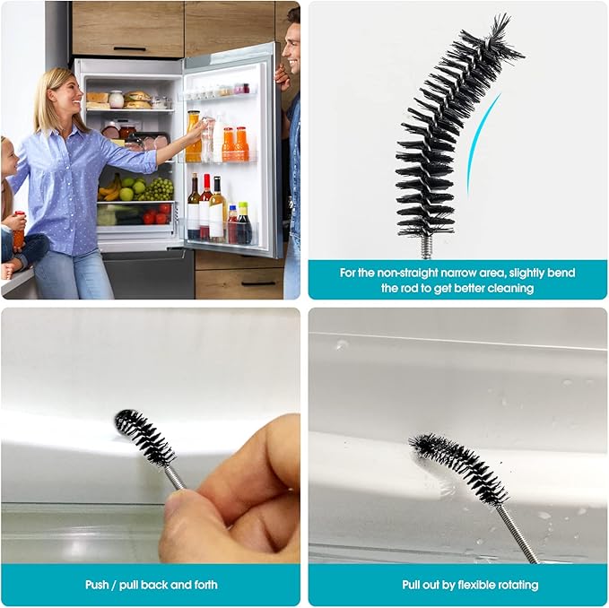 Extra-Thick Drain Brush with Stronger Spring - 67-Inch Flexible Pipe Cleaning Tool - Dual Bristle Heads - Ideal for Curved Pipes and Slim Holes a Black